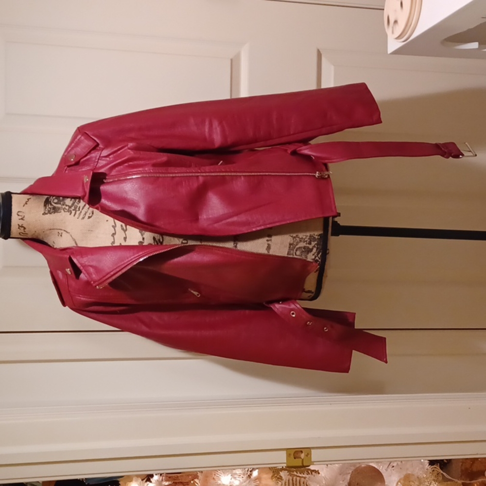 Red waist length bomber jacket